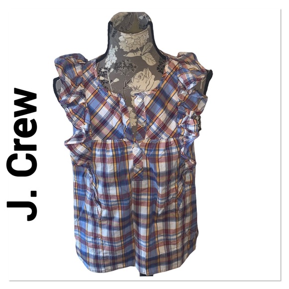 J. CREW Plaid Ruffle Sleeveless Blouse size 6